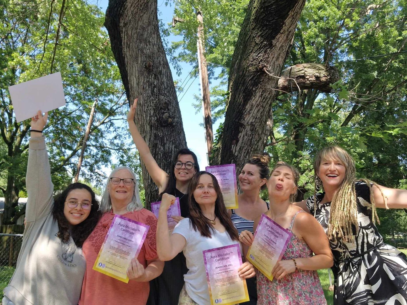 Aura Mediator course with Sarah Jennings, holding our Aura Mediator™ certificates